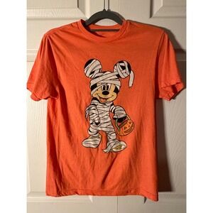 Disney Mickey Mouse Kids Orange Mummy Halloween Graphic T-Shirt Small S
